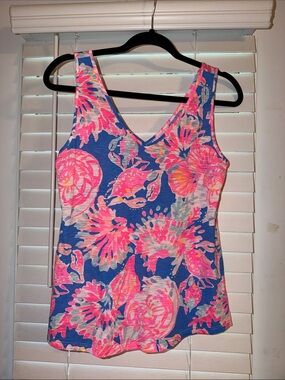 Lilly Pulitzer Pink & Blue Floral V-Neck Tank Top